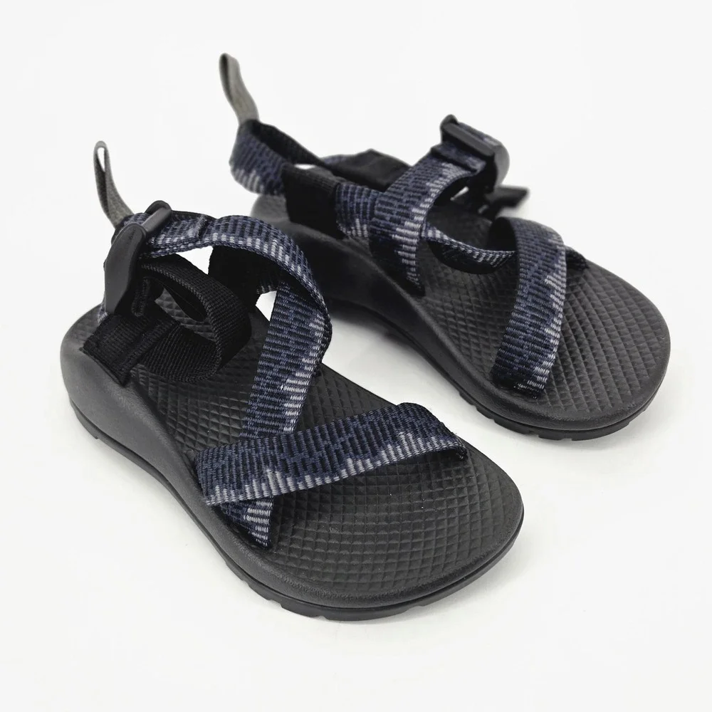 Chaco Z1 Ecotread Kids Youth Sandal Navy Gray Geometric Strap Water Shoe Size 10